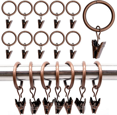 Homeelabador 30mm Metal Copper Colour Curtain Pole Rod Rings With Clips Hanging Pack Of 10 from B&Q