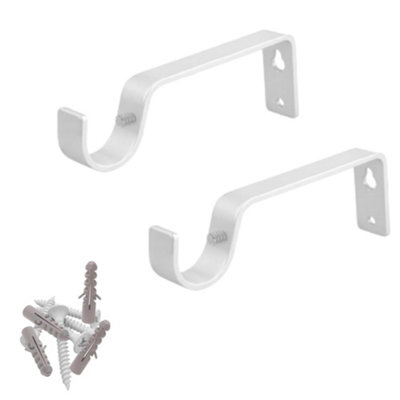 2X White Colour Heavy Duty Metal Curtain Pole Brackets 28mm Wall Support By Homeelabador from B&Q