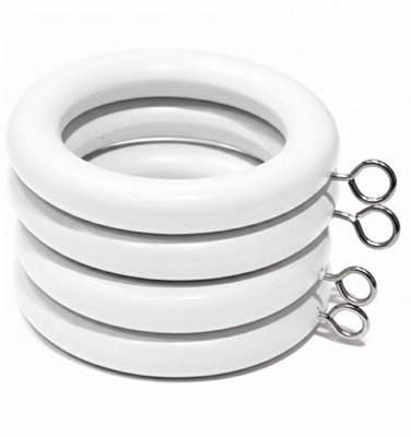 B&Q -  24 X Premium 35mm White Colour Solid Wood Curtain Pole Rings With Eyelets For Curtain Poles