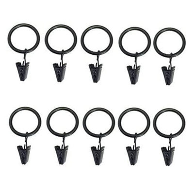 Homeelabador 30mm Metal Black Colour Curtain Pole Rod Rings With Clips Hanging Pack Of 20 from B&Q