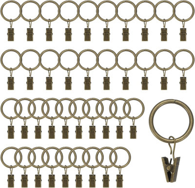Homeelabador 30mm Metal Brass Colour Curtain Pole Rod Rings With Clips Hanging Pack Of 20 from B&Q