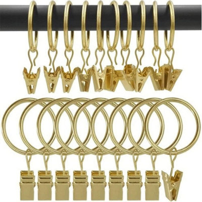 Homeelabador 30mm Metal Gold Colour Curtain Pole Rod Rings With Clips Hanging Pack Of 20 from B&Q