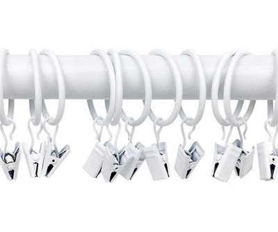 Homeelabador 30mm Metal White Colour Curtain Pole Rod Rings With Clips Hanging Pack Of 20 from B&Q