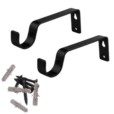 2X Black Colour Heavy Duty Metal Curtain Pole Brackets 19mm Wall Support By Homeelabador from B&Q