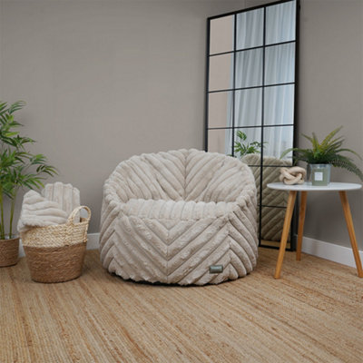 B&Q -  Rucomfy Faux Fur Ribbed Zen Chair Linen Bean BagPlushRelaxing Lounge Seat