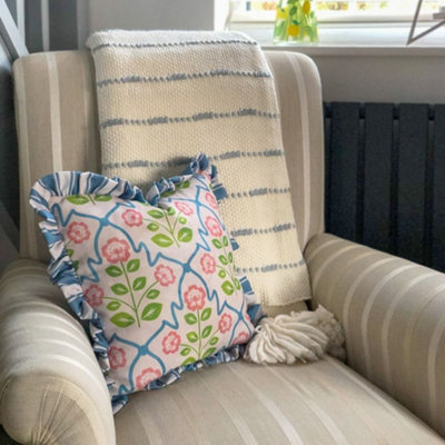 rucomfy Beanbags Rucomfy Linen Look 45X45Cm CushionFrilled Lattice Stripe Decorative Pillow from B&Q