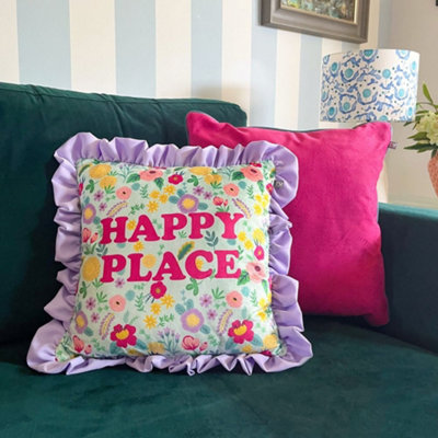 rucomfy Beanbags Rucomfy Velvet  45X45Cm Frilled CushionPurple Happy Place Design Throw Pillow from B&Q