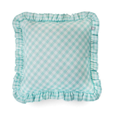 rucomfy Beanbags Rucomfy Linen Look 45X45Cm CushionTurquoise Frilled Gingham Check Decorative Pillow from B&Q