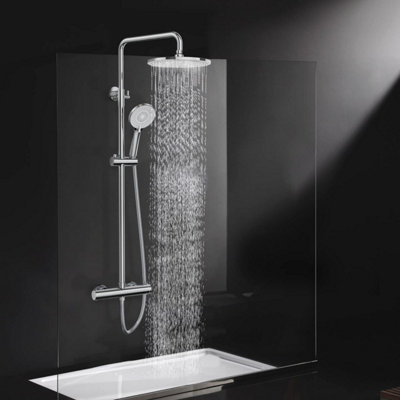  - Chorme Round Exposed Thermostatic Shower Set Shower Head And Handheld Wras Approved