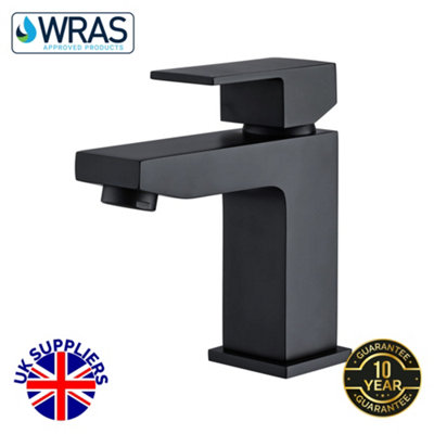  - Solo Black Basin Mixer Square Tap With Click Clack Waste
