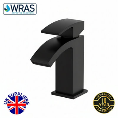  - Decent Black Waterfall Basin Mixer Tap With Click Clack Waste