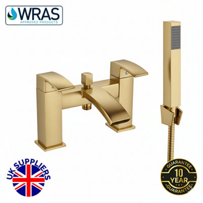  - Decent Brushed Brass Waterfall Bath Shower Mixer & Handset