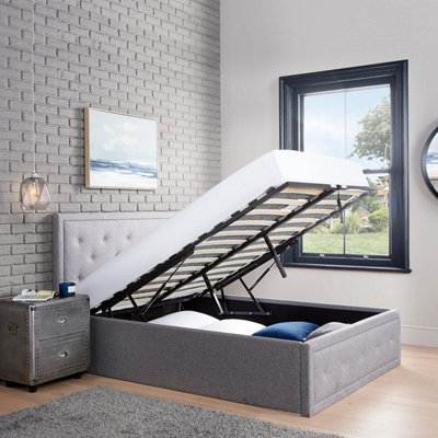 Home Treats Grey Double Ottoman Storage Bed Crystal With Mattress