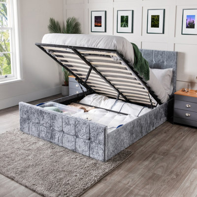 Home Treats Ottoman Storage Bed Crushed Velvet With Pocket Sprung Mattress