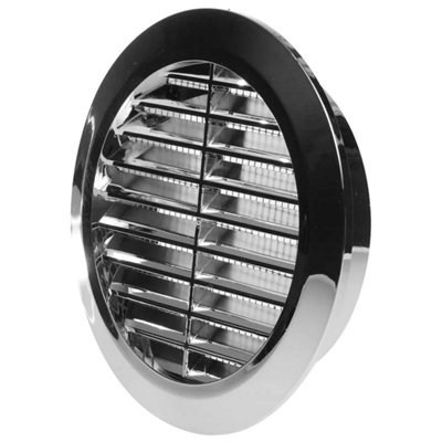 SolaDirect Chrome Louvred Wall Vent Grille With Flyscreen For 100 mm / 4" Round Wall OutletAir Ventilation Duct Cover With Flange from B&Q