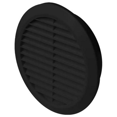 SolaDirect Black Louvred Wall Vent Grille With Flyscreen For 125 mm / 5" Round Wall OutletAir Ventilation Duct Cover With Flange from B&Q
