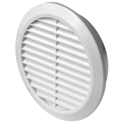 SolaDirect White Louvred Wall Vent Grille With Flyscreen For 125 mm / 5" Round Wall OutletAir Ventilation Duct Cover With Flange from B&Q