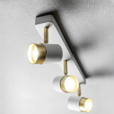 CGC Lighting Cgc Orio White And Brushed Gold Triple Three Head Gu10  Adjustable Ceiling Spot Light Bar from B&Q