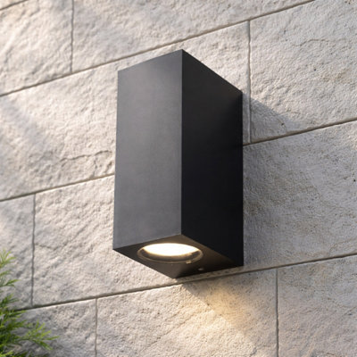 CGC Lighting Cgc Black Up And Down Gu10 Wall Light Square Outdoor Garden Indoor Ip44 Weatherproof Polycarbonate Outside Door Patio Wall Lamp from B&Q
