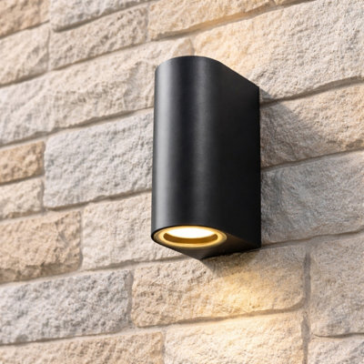CGC Lighting Cgc Black Up And Down Gu10 Wall Light Curved Outdoor Garden Indoor Ip44 Weatherproof Polycarbonate Outside Door Patio Wall Lamp from B&Q