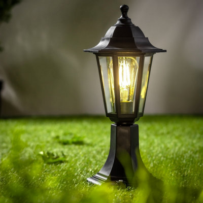 CGC Lighting Cgc Black Outdoor Pedestal Short Post Lantern Traditional Vintage Light Garden Patio Door Lamp Ip44 Weatherproof Polycarbonate from B&Q