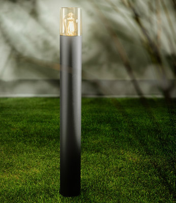 CGC Lighting Cgc Dark Grey Anthracite Outdoor 0.8M Post Bollard Light Smoked Diffuser Modern Garden Patio Outside Driveway Path Terrace E27 from B&Q