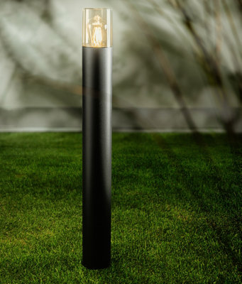 CGC Lighting Cgc Black Outdoor 0.8M Post Bollard Light Smoked Diffuser Modern Design Garden Patio Outside Driveway Path E27 Ip54 Weatherproof from B&Q