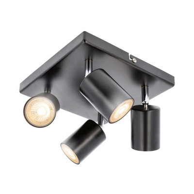 CGC Lighting Cgc Jack Square Black Four Head Gu10 Ceiling Spot Light from B&Q