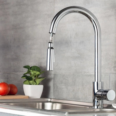 Kitchen Tap Mixer Tap Chrome Finish Swivel Kitchen Faucet Pull Out Sprayer from B&Q