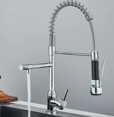  - Pull-Down Kitchen Tap Chrome Finish Swivel Spout Mixer Tap Dual Spout Faucet