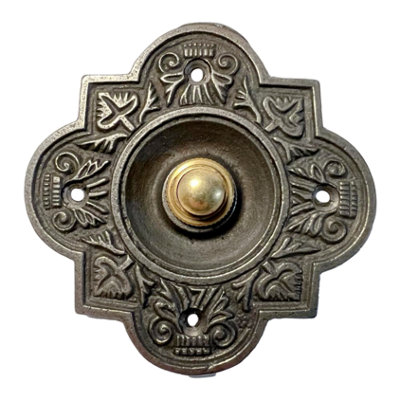Thorness Cast Iron Traditional Quatrefoil Shape Door Bell Push With A Brass Push Button. from B&Q