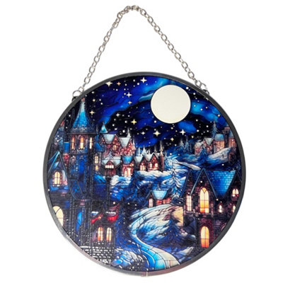 Thorness Winter Scene Design Stained Glass 6 Inch Suncatcher from B&Q