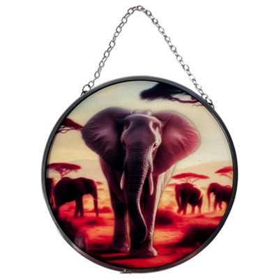 Thorness Elephant Design Stained Glass 15Cm Diameter Suncatcher from B&Q