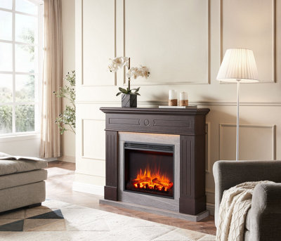  - Flamme Everleigh Electric 110Cm / 43" Fireplace Suite Multiple Colour Options Avaliable (Espresso Oak)