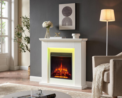 Flamme Stratford Electric Fireplace With 35" Surround With 2Kw Fireplace Heater White Multiple Colours Available from B&Q