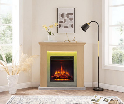 Flamme Stratford Electric Fireplace With 35" Surround With 2Kw Fireplace Heater Natural Oak Multiple Colours Available from B&Q