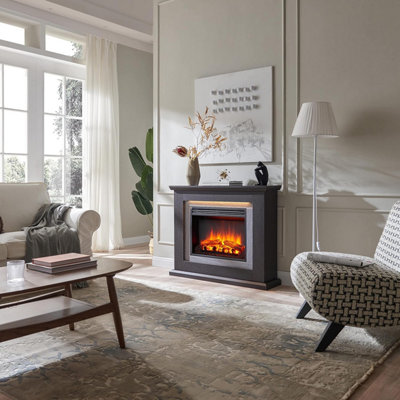 Flamme Evora Electric Fireplace With 39'' Surround With 2Kw Fireplace Heater Espresso Oak Multiple Colours Available from B&Q
