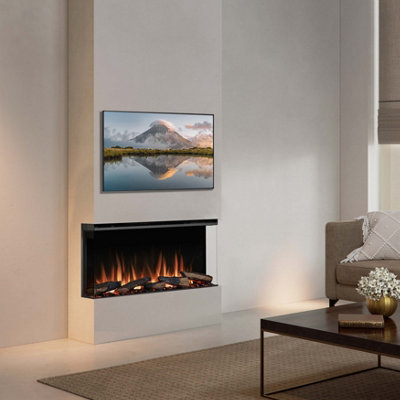 Flamme Knighton 35" 1/2/3-Sided Electric FireplaceApp Control1.8Kw HeaterLogs & Crystals Included from B&Q