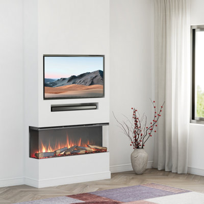 Flamme Knighton 43" 1/2/3-Sided Electric FireplaceApp Control1.8Kw HeaterLogs & Crystals Included from B&Q
