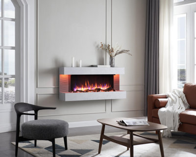  - Flamme Kingston 50" Cement Grey Wall Mounted Electric Fireplace With 3 Flame Colours & 13 Mood Light Options 1.5Kw Heater