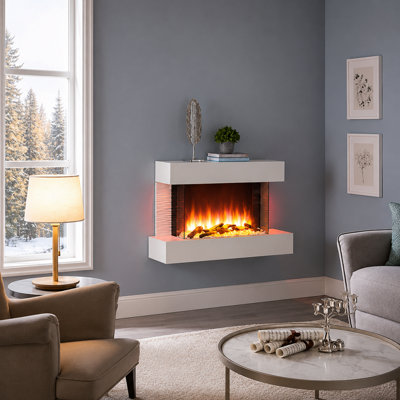  - Flamme Kingston 39" Wall Mounted Electric Fireplace White With 3 Flame Colours And 13 Mood Lighting Options 1.5Kw Heater
