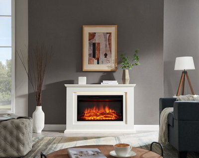 Flamme Evora Electric Fireplace With 47'' Surround With 2Kw Fireplace Heater White Multiple Colours Available from B&Q