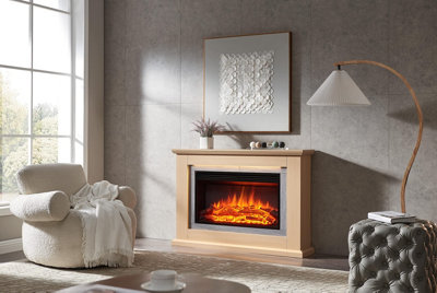 Flamme Evora Electric Fireplace With 47'' Surround With 2Kw Fireplace Heater Natural Oak Multiple Colours Available from B&Q