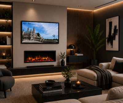 B&Q Flamme 40" Castello Slim Frame Recessed Media Wall Inset Electric Fireplace With Multi Flame Colours 750W/1500W