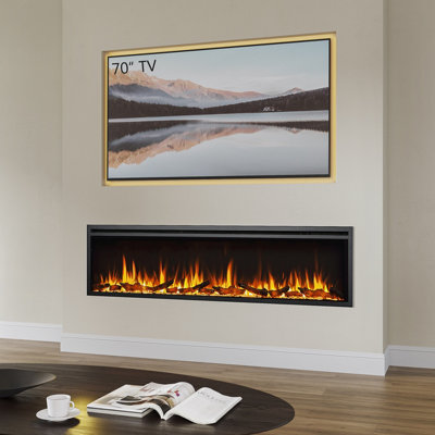 Flamme Castello 72" Slim Inset Electric Fireplace MediaAlexa Compatible1.8Kw HeaterRemote16 Flame ColoursLogs & Crystals from B&Q