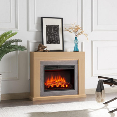 Flamme Madura Electric Fireplace With 39'' Surround With 2Kw Fireplace Heater Natural Oak Multiple Colours Available from B&Q