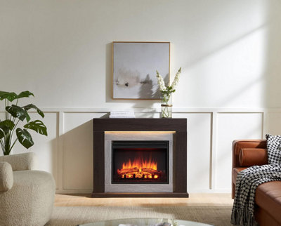 Flamme Madura Electric Fireplace With 39'' Surround With 2Kw Fireplace Heater Espresso Oak Multiple Colours Available from B&Q
