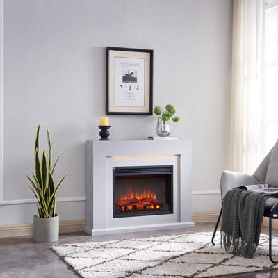 Flamme Madura Electric Fireplace With 39''/98Cm Surround Includes 2Kw Fireplace Heater Cement Grey Multiple Colours Available from B&Q
