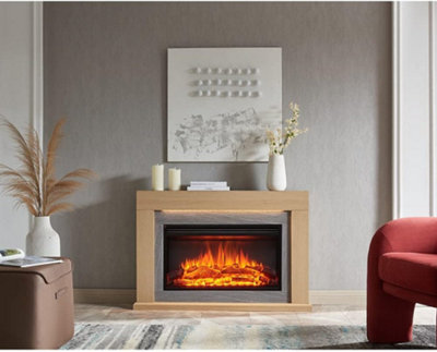 Flamme Madura Electric Fireplace With 47'' Surround With 2Kw Fireplace Heater Natural Oak Multiple Colours Available from B&Q