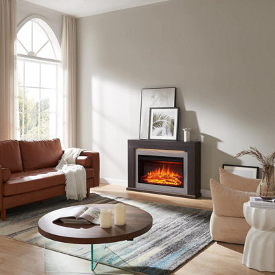 Flamme Madura Electric Fireplace With 47'' Surround With 2Kw Fireplace Heater Espresso Oak Multiple Colours Available from B&Q